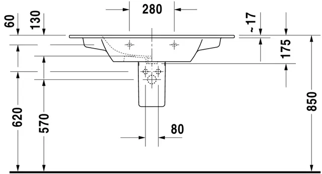 Duravit Me By Starck Møbelservant 1030x490 mm, u/bl.hull, m/o.l, Hvit m/WG 