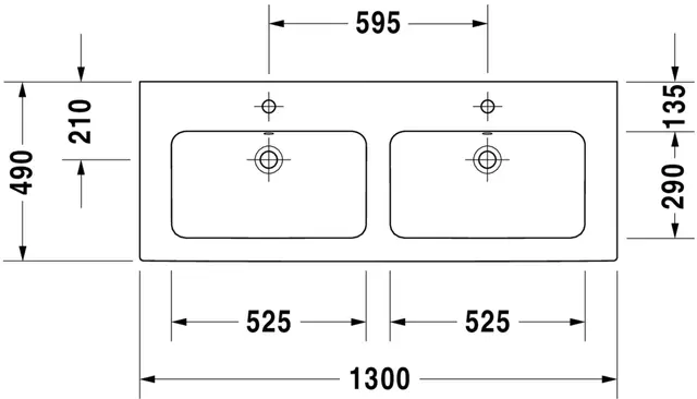 Duravit Me By Starck Dobbelservant 1300x490 mm, 1 bl.hull, m/overløp, Hvit 