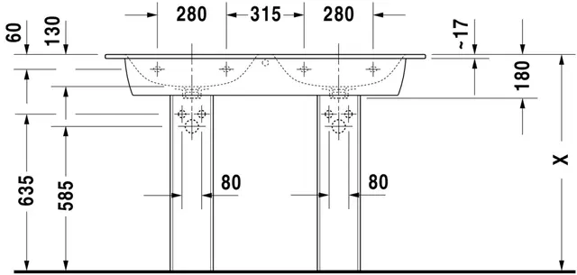 Duravit Me By Starck Dobbelservant 1300x490 mm, 1 bl.hull, m/overløp, Hvit 