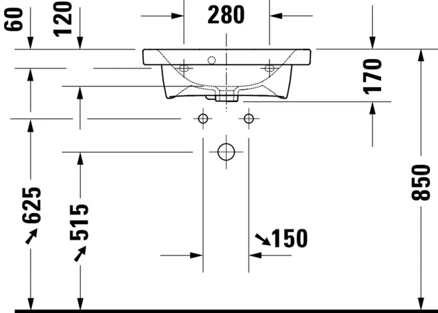 Duravit DuraStyle Vegghengt servant 550x400 mm, 1 bl.hull, m/o.l, Hvit m/WG 