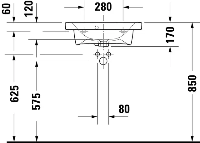 Duravit DuraStyle Vegghengt servant 550x400 mm, 1 bl.hull, m/overløp, Hvit 