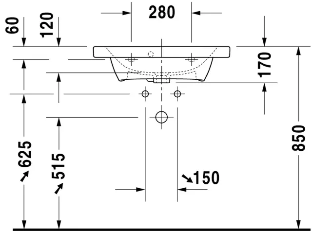 Duravit DuraStyle Møbelservant 635x400 mm, 1 bl.hull, m/o.l, Hvit m/WG 