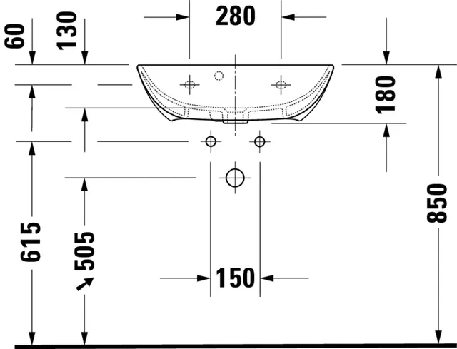 Duravit ME by Starck Vegghengt servant 600x400 mm, 1 bl.hull, m/overløp, Hvit 