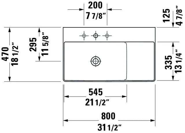 Duravit DuraSquare Møbelservant 800x470 mm, u/bl.hull, u/overløp, Hvit 
