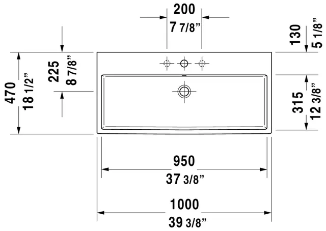 Duravit Vero Air Møbelservant 1000x470 mm, 1 bl.hull, u/overløp, Hvit 