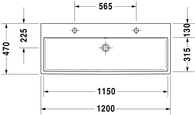 Duravit Vero Air Møbelservant 1200x470 mm, 1 bl.hull, u/overløp, Hvit 