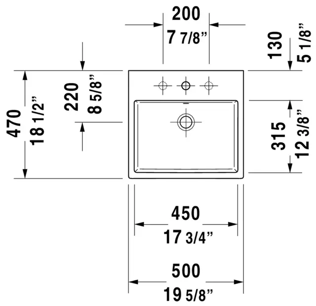 Duravit Vero Air Møbelservant 500x470 mm, 1 bl.hull, u/o.l, Hvit m/WG 