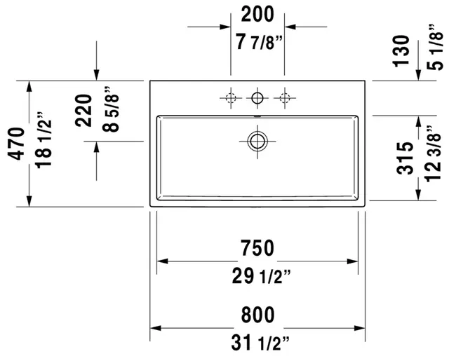 Duravit Vero Air Møbelservant 800x470 mm, u/bl.hull, u/o.l, Hvit m/WG 