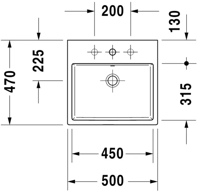 Duravit Vero Air Toppmontert servant 500x470 mm, u/bl.hull, m/overløp, Hvit 