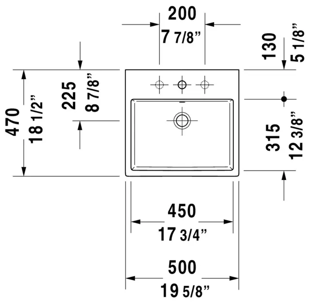 Duravit Vero Air Toppmontert servant 500x470 mm, u/bl.hull, m/overløp, Hvit 