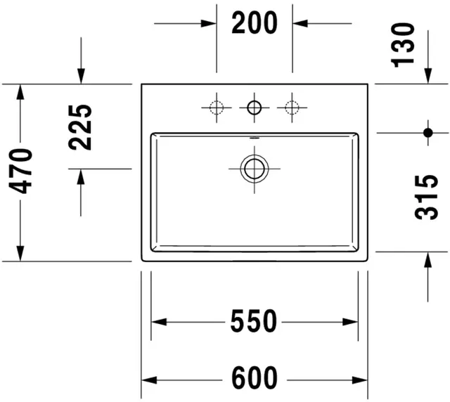 Duravit Vero Air Toppmontert servant 600x470 mm, u/bl.hull, m/overløp, Hvit 