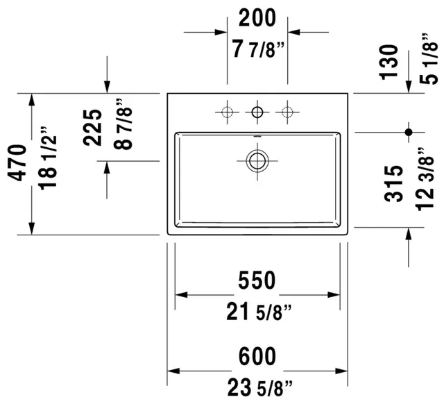 Duravit Vero Air Toppmontert servant 600x470 mm, u/bl.hull, m/overløp, Hvit 