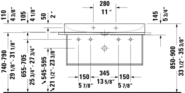 Duravit DuraSquare Møbelservant 1000x470 mm, u/bl.hull, u/o.l, Hvit m/WG 