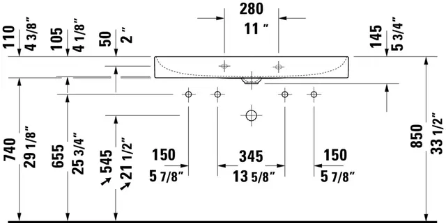 Duravit DuraSquare Møbelservant 1000x470 mm, u/bl.hull, u/o.l, Hvit m/WG 