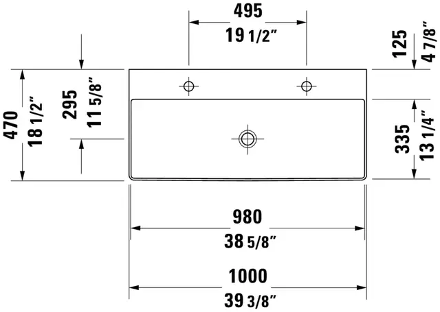 Duravit DuraSquare Møbelservant 1000x470 mm, u/bl.hull, u/o.l, Hvit m/WG 