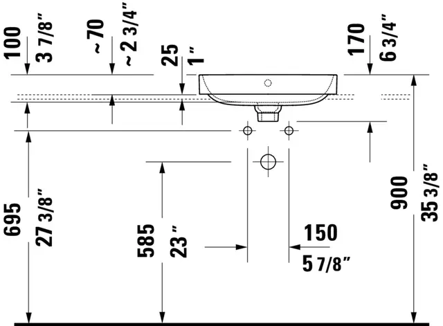 Duravit Happy D.2 Plus Toppmontert serv. 500x400 mm, u/bl.hull, m/o.l, Antrasitt 