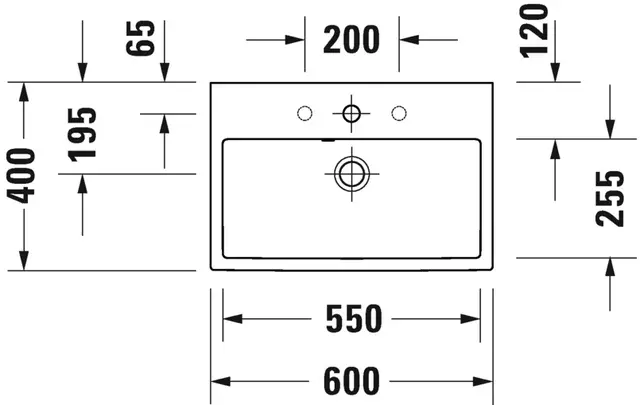 Duravit Vero Air Møbelservant 600x400 mm, 1 bl.hull, m/overløp, Hvit 