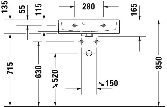 Duravit Vero Air Møbelservant 600x400 mm, 1 bl.hull, m/overløp, Hvit 