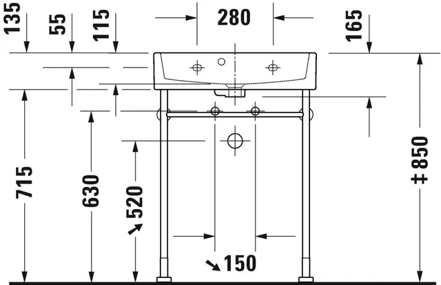 Duravit Vero Air Møbelservant 600x400 mm, 1 bl.hull, m/overløp, Hvit 