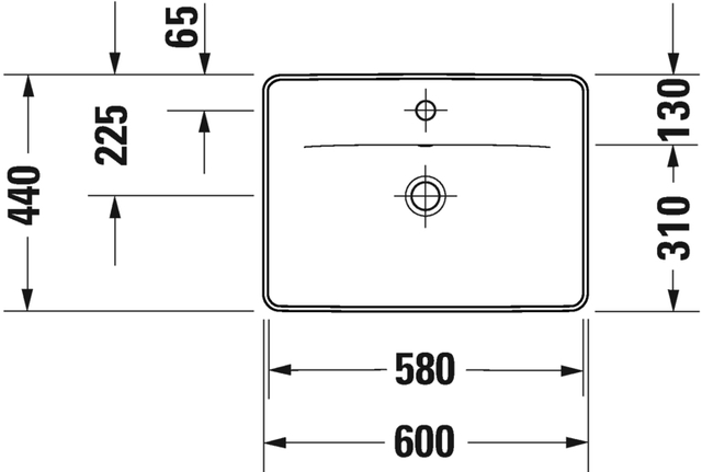 Duravit D-Neo Servant for nedfelling 600x435 mm, 1 bl.hull, m/o.l, Hvit 