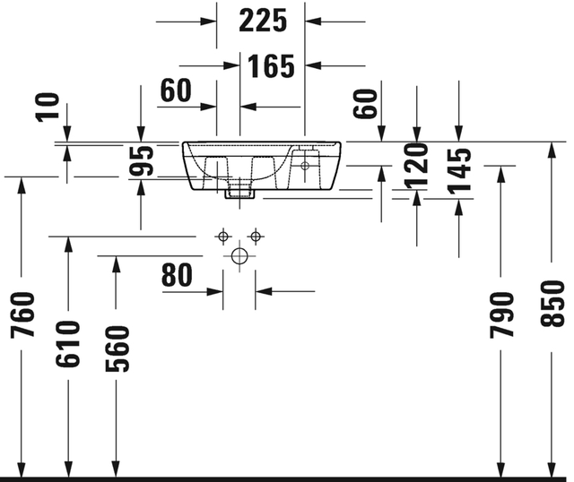Duravit D-Neo Vegghengt Servant 400x220 mm, 1 bl.hull, u/o.l, Hvit m/WG 