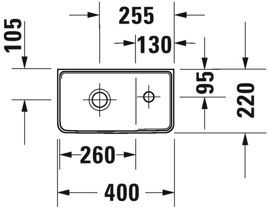Duravit D-Neo Vegghengt Servant 400x220 mm, 1 bl.hull, u/o.l, Hvit 