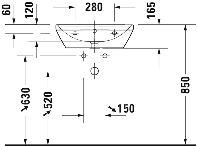Duravit D-Neo Vegghengt Servant 550x440 mm, 1 bl.hull, m/o.l, Hvit 