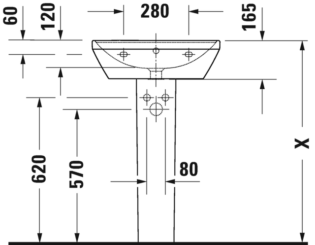 Duravit D-Neo Vegghengt Servant 550x440 mm, u/bl.hull, m/o.l, Hvit 