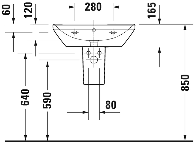 Duravit D-Neo Vegghengt Servant 600x440 mm, u/bl.hull, m/o.l, Hvit m/WG 