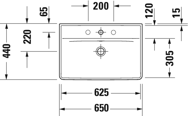 Duravit D-Neo Vegghengt Servant 650x440 mm, 1 bl.hull, m/o.l, Hvit 