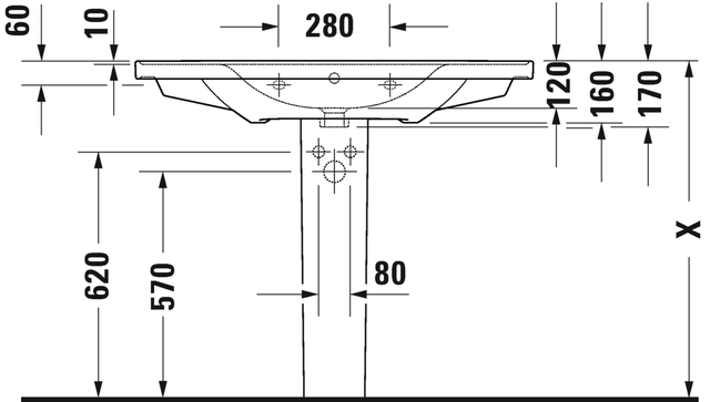 Duravit D-Neo Møbelservant 1005x480 mm, u/bl.hull, m/o.l, Hvit m/WG 