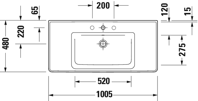 Duravit D-Neo Møbelservant 1005x480 mm, u/bl.hull, m/o.l, Hvit m/WG 