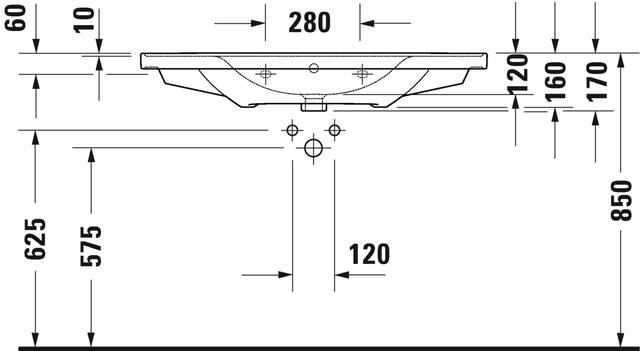 Duravit D-Neo Møbelservant 1005x480 mm, u/bl.hull, m/o.l, Hvit m/WG 