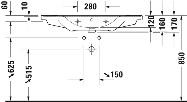 Duravit D-Neo Møbelservant 1005x480 mm, u/bl.hull, m/o.l, Hvit m/WG 