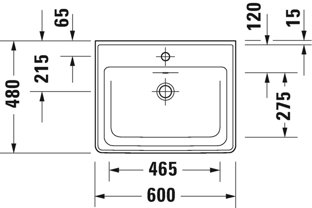 Duravit D-Neo Møbelservant 600x480 mm, u/bl.hull, m/o.l, Hvit m/WG 