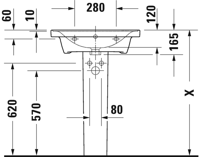 Duravit D-Neo Møbelservant 600x480 mm, u/bl.hull, m/o.l, Hvit m/WG 