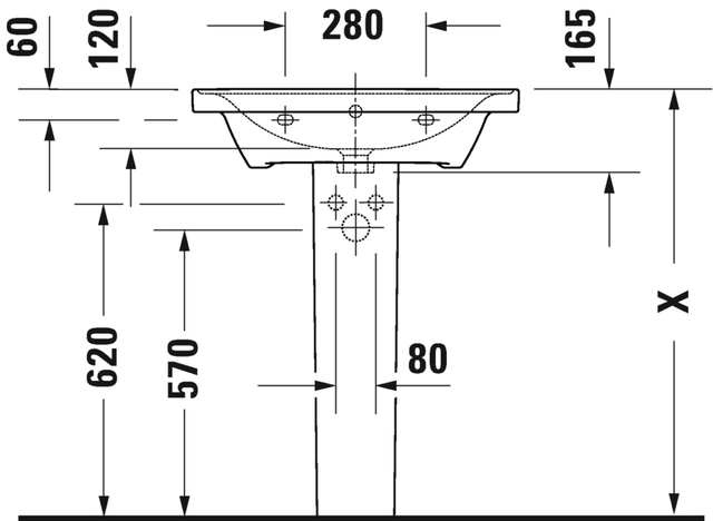 Duravit D-Neo Møbelservant 650x480 mm, 1 bl.hull, m/o.l, Hvit m/WG 