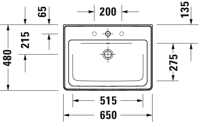 Duravit D-Neo Møbelservant 650x480 mm, 1 bl.hull, m/o.l, Hvit m/WG 