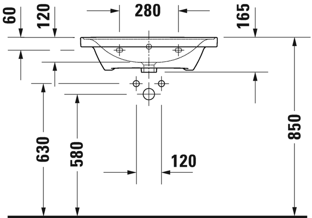 Duravit D-Neo Møbelservant 650x480 mm, 1 bl.hull, m/o.l, Hvit m/WG 