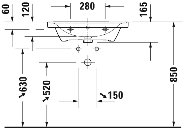 Duravit D-Neo Møbelservant 650x480 mm, 1 bl.hull, m/o.l, Hvit m/WG 