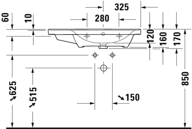 Duravit D-Neo Møbelservant 800x480 mm, u/bl.hull, m/o.l, Hvit 