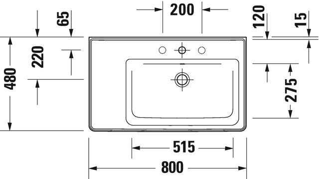 Duravit D-Neo Møbelservant 800x480 mm, u/bl.hull, m/o.l, Hvit 