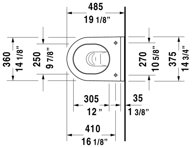 Duravit Starck 3 Compact Vegghengt toalett, 360x485 mm, skjult feste