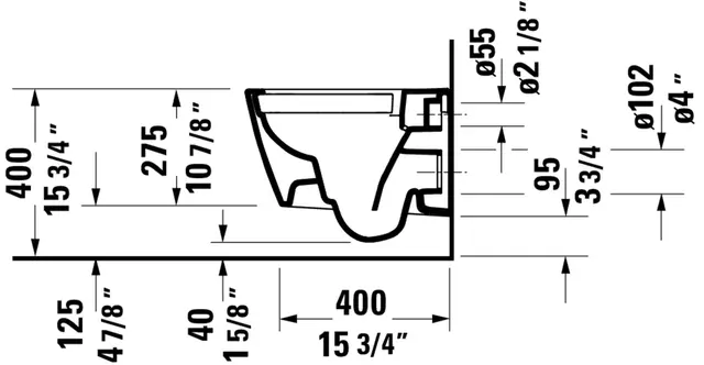 Duravit Viu Compact Vegghengt toalett 365x480 mm, Rimless, Hvit m/WG 
