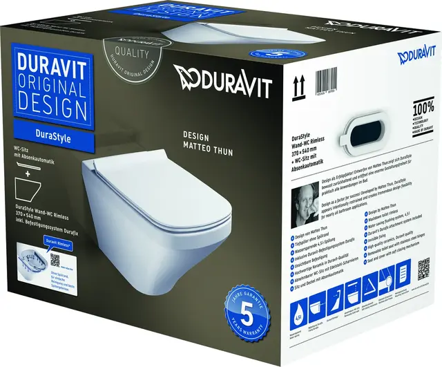 Duravit DuraStyle Toalettpakke 373x540 mm, m/sete, Rimless, Hvit 