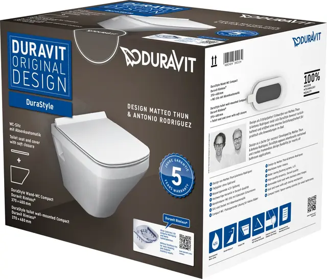 Duravit DuraStyle Compact Toalettpakke 370x480 mm, m/sete, Rimless, Hvit 