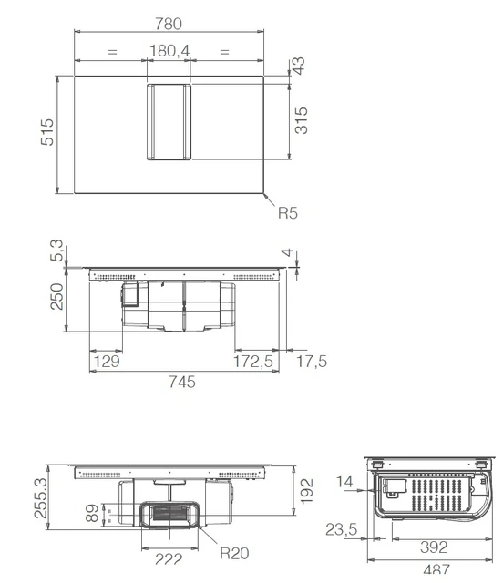 NikolaTesla Alpha BL/A/78 Platetopp 78 cm, Integrert ventilator, Sort 