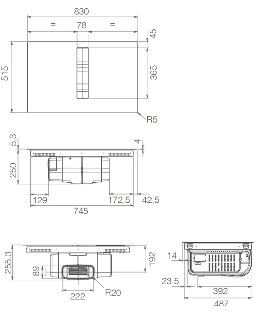 NikoleTesla Fit XL BL/A/83 Platetopp 83 cm, Integrert ventilator, Sort 