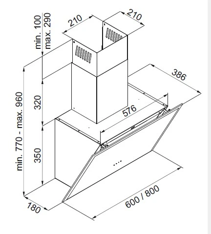 Eico Frame 60 N - Link Ventilator 60 cm, Veggmontert, Skrå, Sort 