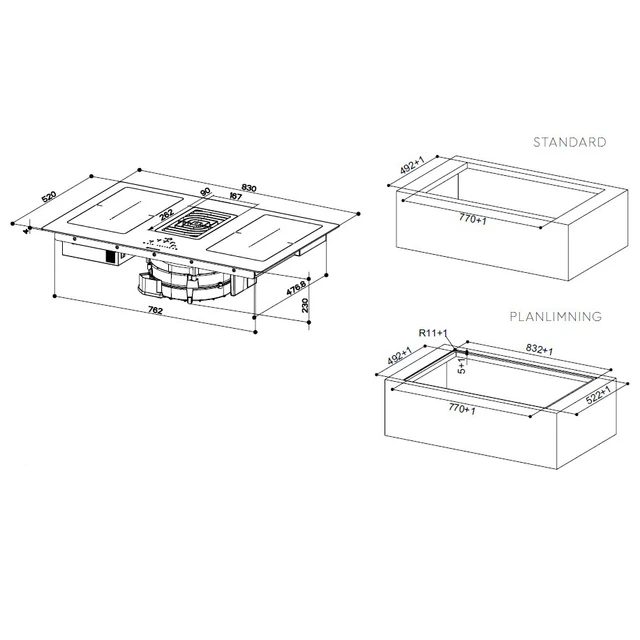 Faber Galileo Smart BK A830 Platetopp 83 cm, Integrert ventilator, Sort 